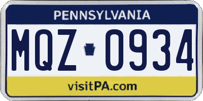 PA license plate MQZ0934