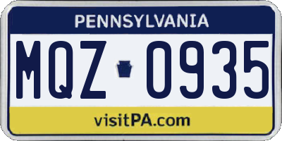 PA license plate MQZ0935