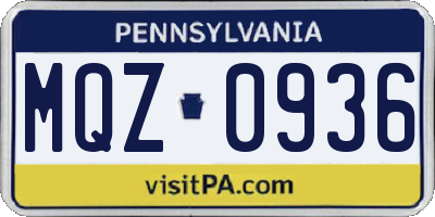 PA license plate MQZ0936