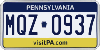 PA license plate MQZ0937