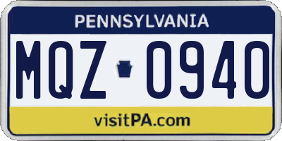 PA license plate MQZ0940