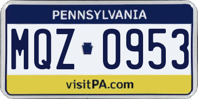 PA license plate MQZ0953