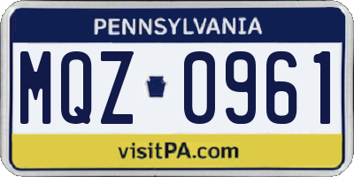 PA license plate MQZ0961