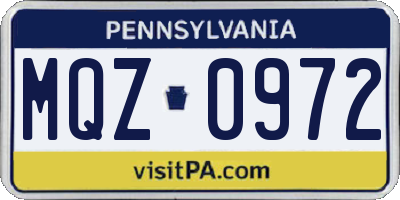 PA license plate MQZ0972