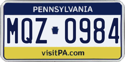 PA license plate MQZ0984