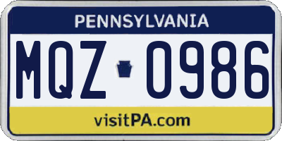 PA license plate MQZ0986
