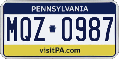 PA license plate MQZ0987