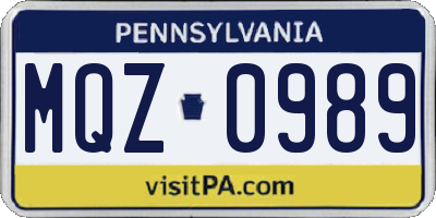 PA license plate MQZ0989