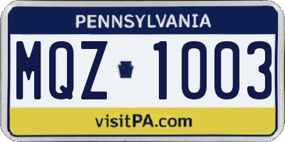 PA license plate MQZ1003