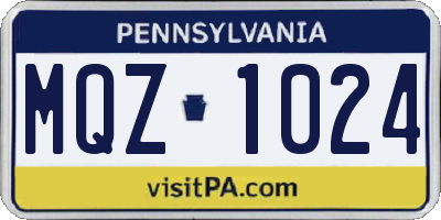 PA license plate MQZ1024