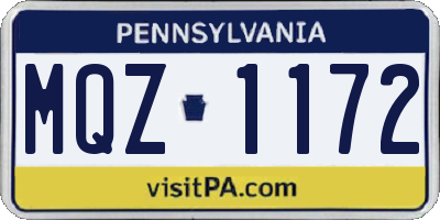 PA license plate MQZ1172