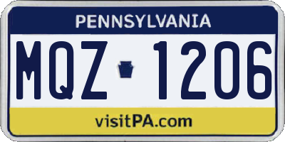 PA license plate MQZ1206