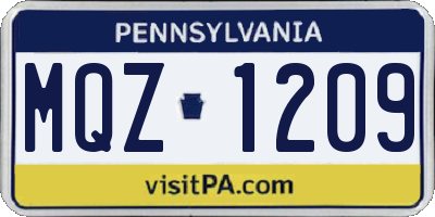 PA license plate MQZ1209
