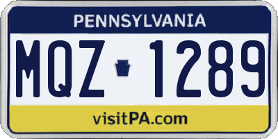 PA license plate MQZ1289
