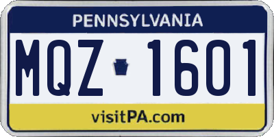 PA license plate MQZ1601