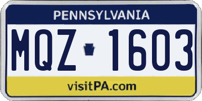 PA license plate MQZ1603