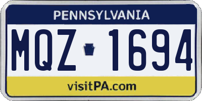 PA license plate MQZ1694