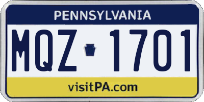 PA license plate MQZ1701