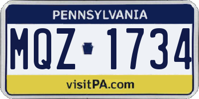 PA license plate MQZ1734