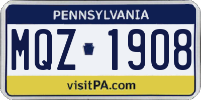 PA license plate MQZ1908