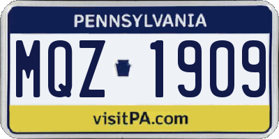 PA license plate MQZ1909