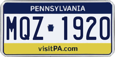 PA license plate MQZ1920