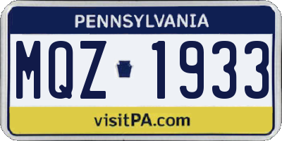 PA license plate MQZ1933