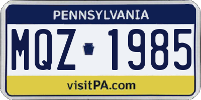 PA license plate MQZ1985
