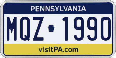 PA license plate MQZ1990