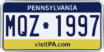 PA license plate MQZ1997