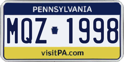 PA license plate MQZ1998