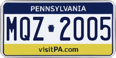PA license plate MQZ2005