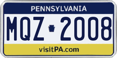 PA license plate MQZ2008
