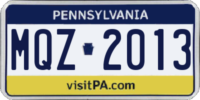 PA license plate MQZ2013