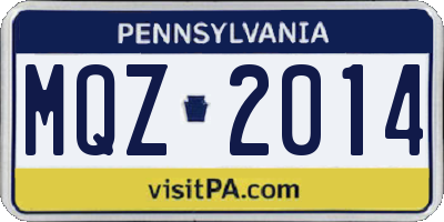 PA license plate MQZ2014