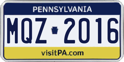 PA license plate MQZ2016