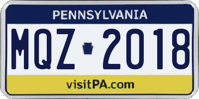 PA license plate MQZ2018