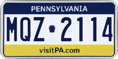 PA license plate MQZ2114