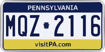 PA license plate MQZ2116