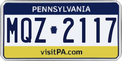 PA license plate MQZ2117