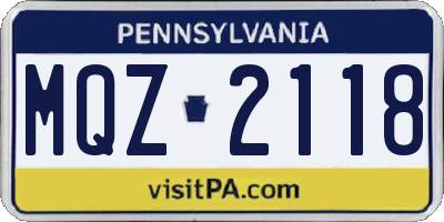 PA license plate MQZ2118