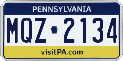 PA license plate MQZ2134