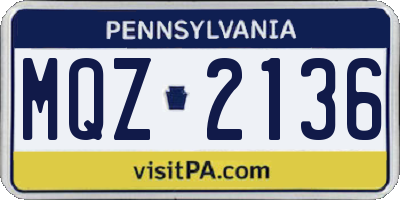 PA license plate MQZ2136