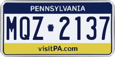 PA license plate MQZ2137
