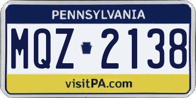 PA license plate MQZ2138