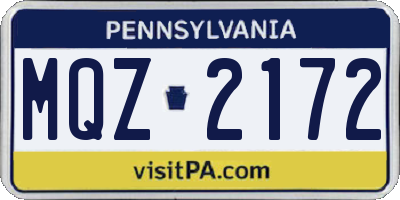 PA license plate MQZ2172