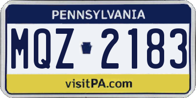 PA license plate MQZ2183