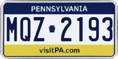 PA license plate MQZ2193