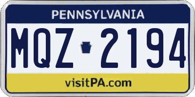 PA license plate MQZ2194