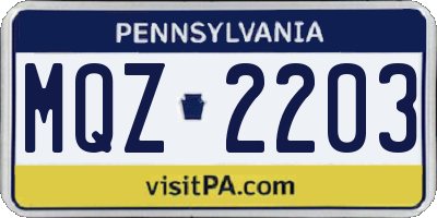 PA license plate MQZ2203